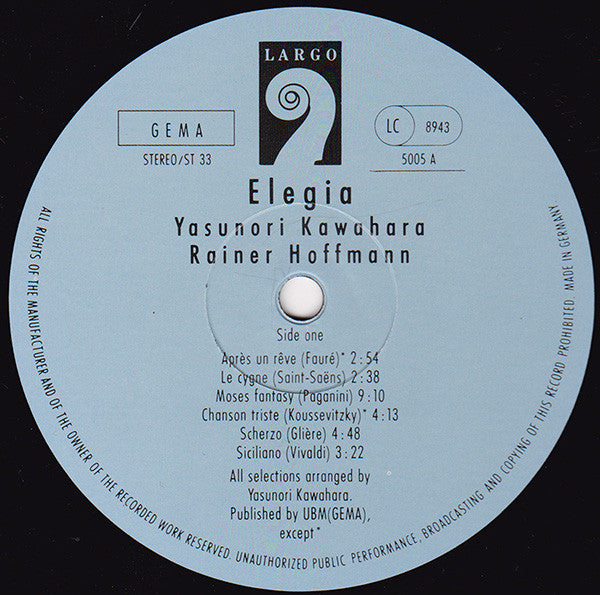 Yasunori Kawahara - Elegia (Vinyl, LP, Album) Very Good (VG) / Very Good Plus (VG+)