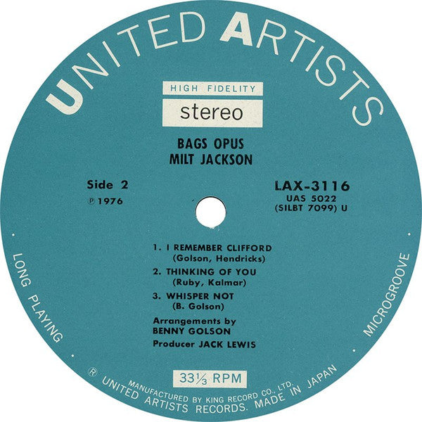 Milt Jackson - Bags' Opus (Vinyl, LP, Album, Limited Edition, Reiss...