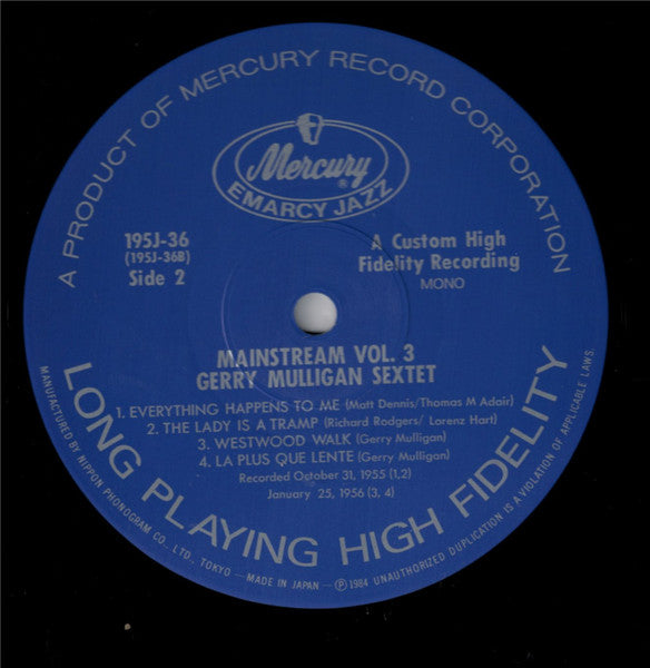 Gerry Mulligan And His Sextet - Mainstream Of Jazz Vol. 3 (Vinyl, LP, Album, Mono) Very Good Plus (VG+) / Very Good Plus (VG+)