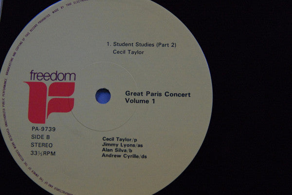 Cecil Taylor - Great Paris Concert "1" (Vinyl, LP, Album, Reissue, Stereo) Very Good Plus (VG+) / Good Plus (G+)