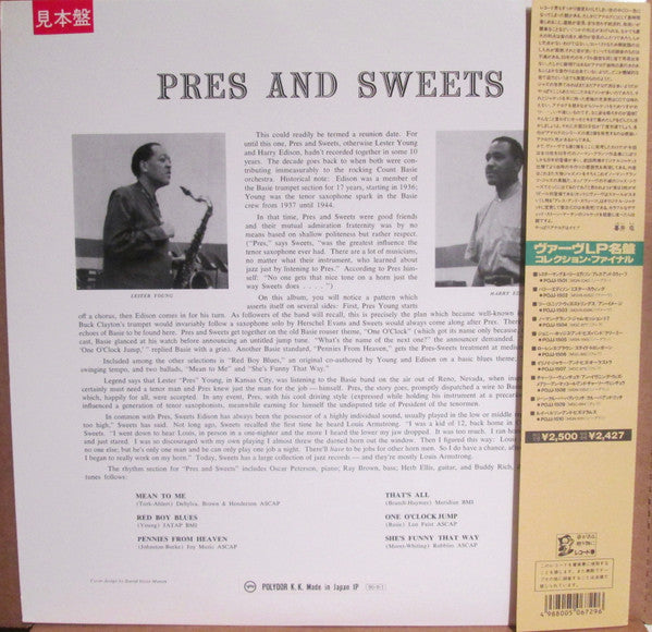 Lester Young - Pres & Sweets (Vinyl, LP, Album, Promo, Reissue, Mono) Near Mint (NM or M-) / Very Good Plus (VG+)