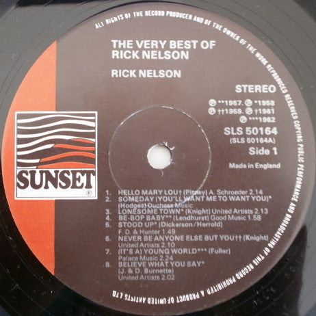 Ricky Nelson (2) - The Very Best Of Rick Nelson (Vinyl, LP, Compilation) Very Good (VG) / Fair (F)