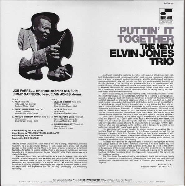 The New Elvin Jones Trio - Puttin' It Together (2xVinyl, 12", 45 RPM, Album, Limited Edition, Reissue, Remastered, Stereo) Very Good (VG) / Near Mint (NM or M-)