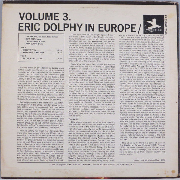 Eric Dolphy - In Europe / Volume 3. (Vinyl, LP, Album, Reissue, Stereo) Very Good (VG) / Good (G)