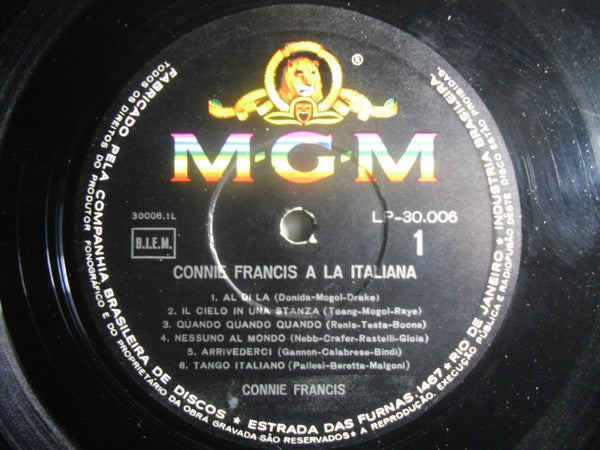 Connie Francis - A La Italiana (Vinyl, LP, Album, Mono) Good Plus (G+) / Very Good (VG)