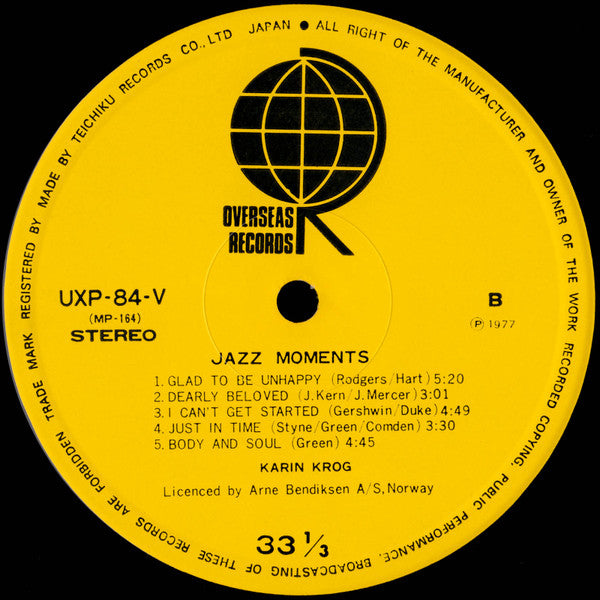 Karin Krog - Jazz Moments With Karin Krog (Vinyl, LP, Album, Reissue, Stereo) Very Good (VG) / Very Good (VG)