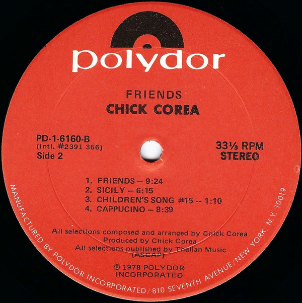 Chick Corea - Friends (Vinyl, LP, Album) Very Good (VG) / Very Good Plus (VG+)