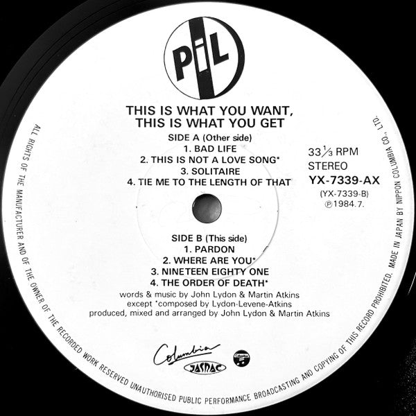 Public Image Limited - This Is What You Want... This Is What You Get (Vinyl, LP, Album) Very Good (VG) / Very Good Plus (VG+)