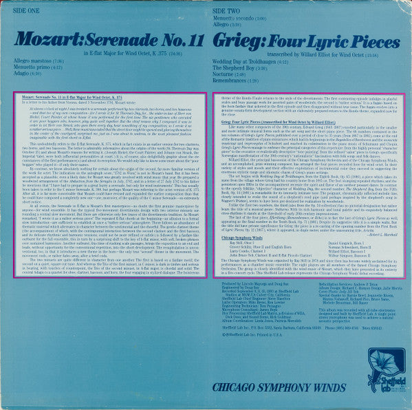 Wolfgang Amadeus Mozart - Serenade No. 11 / Four Lyric Pieces (Vinyl, LP, Limited Edition, Stereo) Very Good Plus (VG+) / Very Good Plus (VG+)