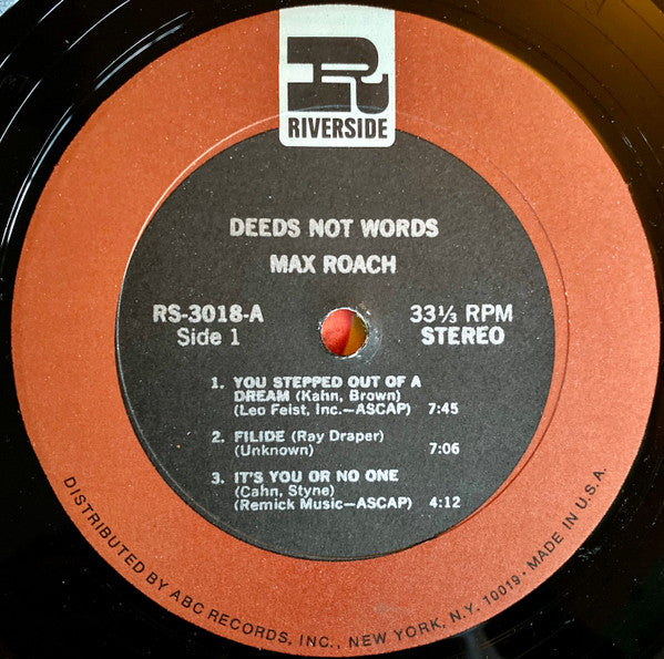 Max Roach - Deeds Not Words (Vinyl, LP, Album, Stereo, Reissue) Very Good (VG) / Very Good (VG)