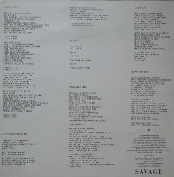 Eurythmics - Savage (Vinyl, LP, Album) Very Good Plus (VG+) / Very Good Plus (VG+)