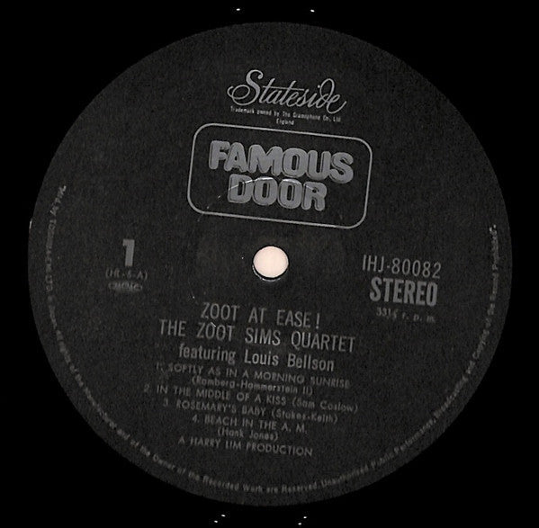 Zoot Sims Quartet - Zoot At Ease (Vinyl, LP, Album, Reissue)