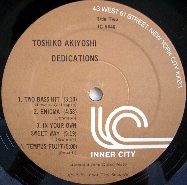 Toshiko Akiyoshi Trio - Dedications (Vinyl, LP, Album) Very Good Plus (VG+) / Very Good (VG)
