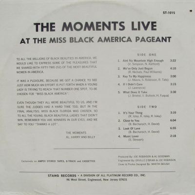 The Moments - Live At The Miss Black America Pageant (Vinyl, LP, Album) Good Plus (G+) / Very Good (VG)