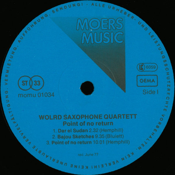 World Saxophone Quartet - Point Of No Return (Vinyl, LP, Album) Very Good Plus (VG+) / Very Good (VG)