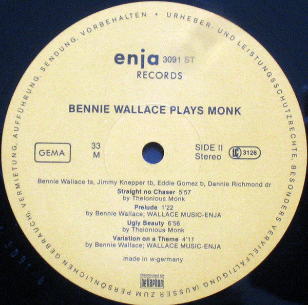 Bennie Wallace - Bennie Wallace Plays Monk (Vinyl, LP, Album) Very Good Plus (VG+) / Very Good Plus (VG+)