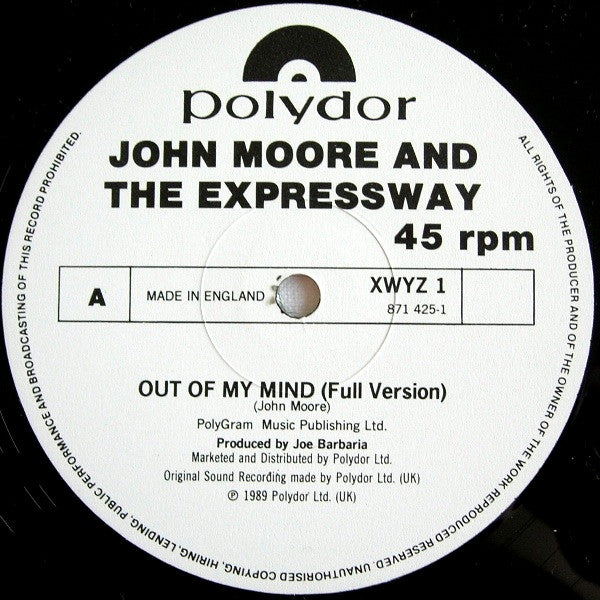 John Moore (3) - Out Of My Mind (Vinyl, 12", 45 RPM) Very Good Plus (VG+) / Very Good Plus (VG+)