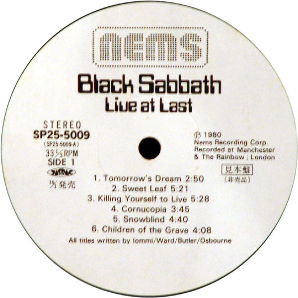Black Sabbath - Live At Last (Vinyl, LP, Album, Promo) Very Good Plus (VG+) / Very Good (VG)