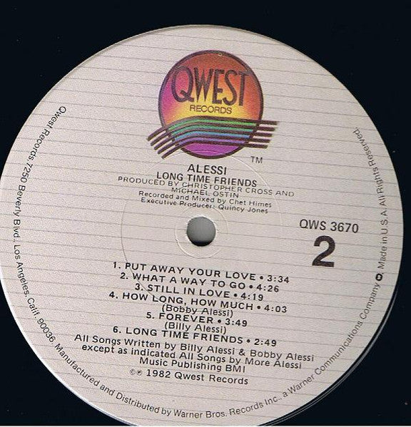 Alessi - Long Time Friends (Vinyl, LP, Album) Very Good (VG) / Very Good (VG)