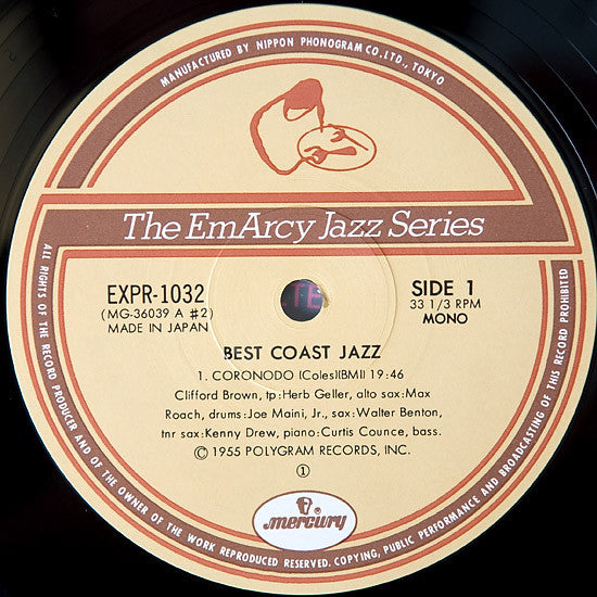 Max Roach - Best Coast Jazz (Vinyl, LP, Album, Mono, Reissue) Very Good Plus (VG+) / Very Good (VG)