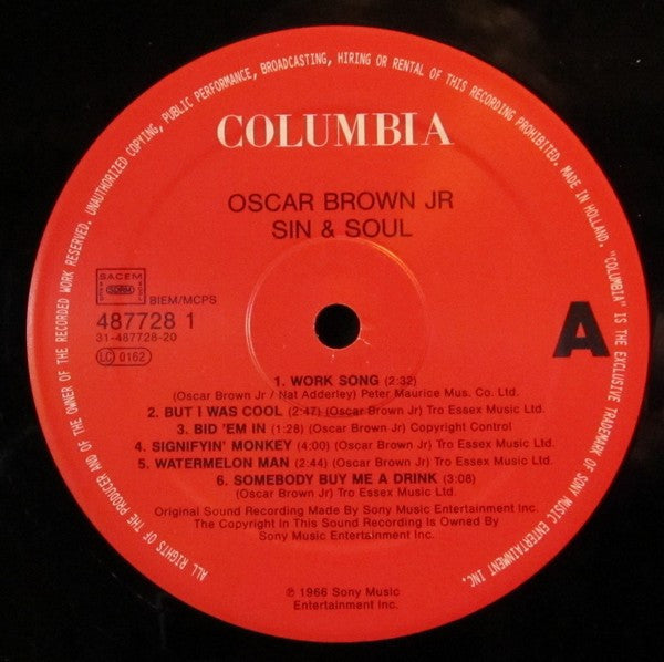 Oscar Brown Jr. - Sin & Soul (Vinyl, LP, Album, Reissue, Stereo) Very Good (VG) / Very Good (VG)