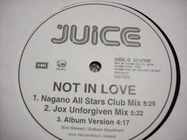 Juice (16) - Not In Love (Remixes) (Vinyl, 12", 33 ⅓ RPM, Promo) Very Good (VG) / Generic