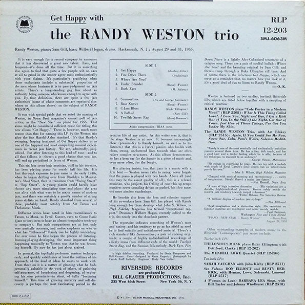 Randy Weston Trio - Get Happy With The Randy Weston Trio (Vinyl, LP, Album, Reissue, Mono) Very Good Plus (VG+) / Very Good (VG)