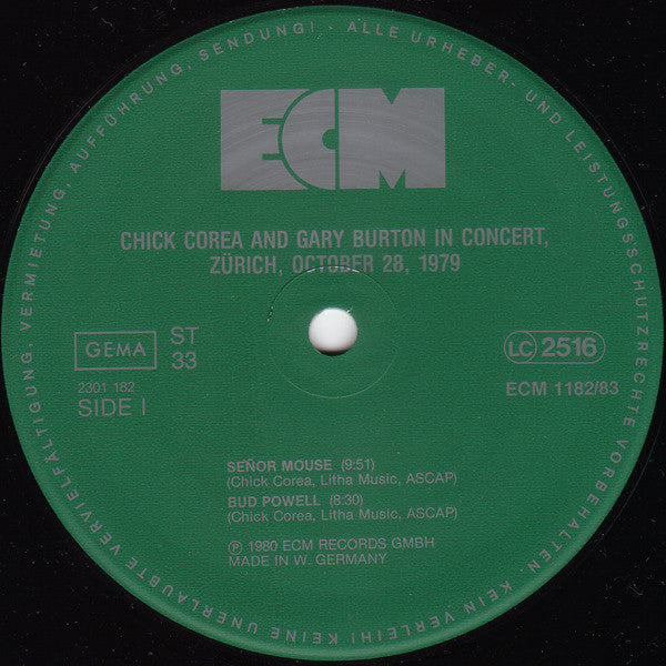 Gary Burton / Chick Corea - In Concert, Zürich, October 28, 1979 (2xVinyl, LP, Album, Stereo) Very Good (VG) / Very Good Plus (VG+)