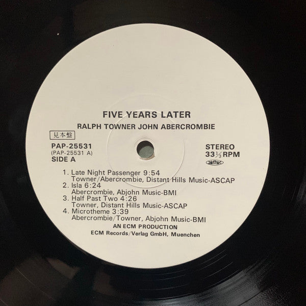 Ralph Towner - Five Years Later (Vinyl, LP, Album, Promo) Very Good Plus (VG+) / Very Good Plus (VG+)