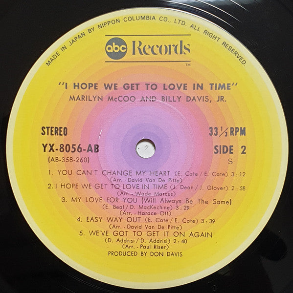 Marilyn McCoo & Billy Davis Jr. - I Hope We Get To Love In Time (Vinyl, LP, Album, Repress) Very Good Plus (VG+) / Good Plus (G+)