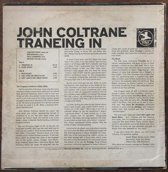 John Coltrane - Traneing In (Vinyl, LP, Album, Reissue, Remastered, Mono) Very Good Plus (VG+) / Very Good Plus (VG+)
