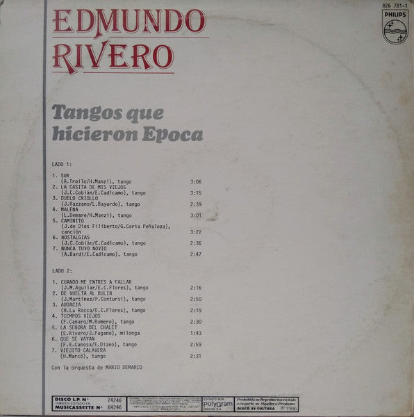 Edmundo Rivero - Tangos Que Hicieron Epoca (Vinyl, LP, Album, Repress) Very Good Plus (VG+) / Very Good (VG)