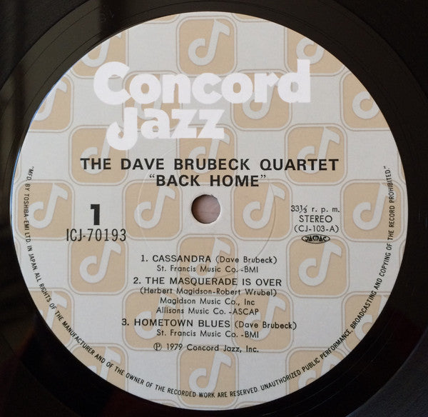 The Dave Brubeck Quartet - Back Home (Vinyl, LP, Album) Very Good (VG) / Very Good (VG)