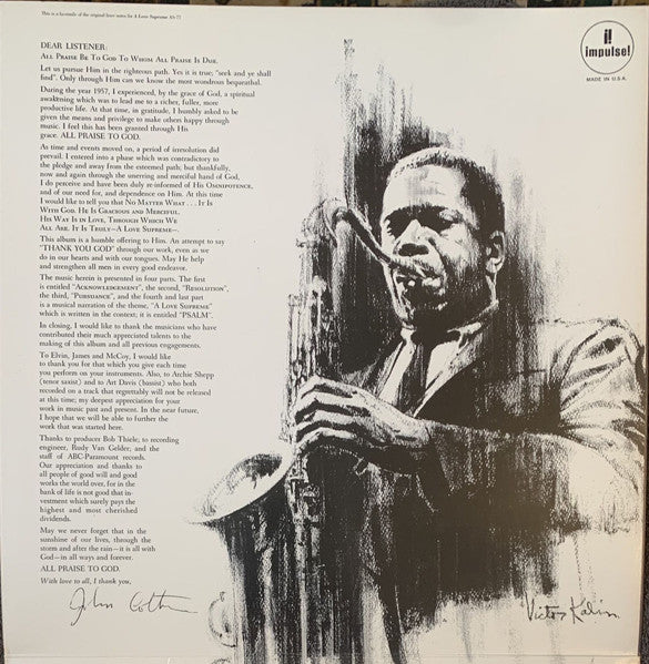 John Coltrane - A Love Supreme (Vinyl, LP, Album, Limited Edition, Reissue, Remastered, Stereo) Very Good Plus (VG+) / Very Good Plus (VG+)