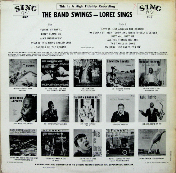 Lorez Alexandria - The Band Swings Lorez Sings (Vinyl, LP, Album, Reissue) Good Plus (G+) / Good Plus (G+)
