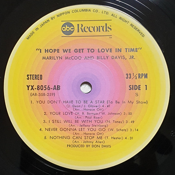 Marilyn McCoo & Billy Davis Jr. - I Hope We Get To Love In Time (Vinyl, LP, Album, Repress) Very Good Plus (VG+) / Good Plus (G+)