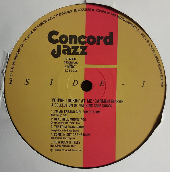 Carmen McRae - You're Lookin' At Me = ナット・キング・コール集 (Vinyl, LP, Album, Stereo) Very Good (VG) / Very Good (VG)
