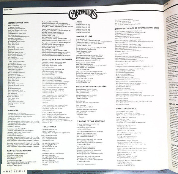 Carpenters - Yesterday Once More (2xVinyl, LP, Compilation, Promo, Reissue) Very Good Plus (VG+) / Very Good Plus (VG+)