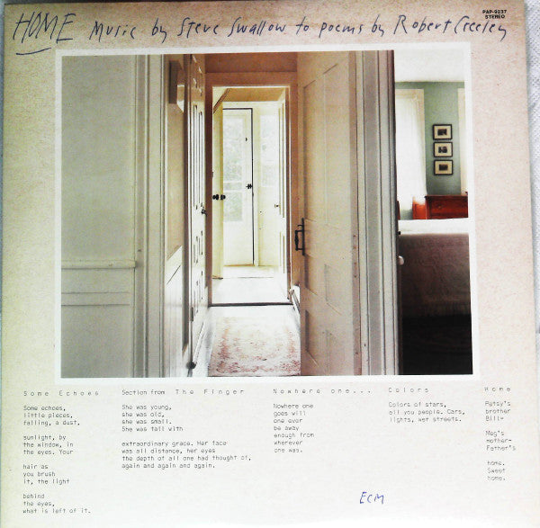 Steve Swallow - Home · Music By Steve Swallow To Poems By Robert Creeley (Vinyl, LP, Album) Near Mint (NM or M-) / Very Good Plus (VG+)