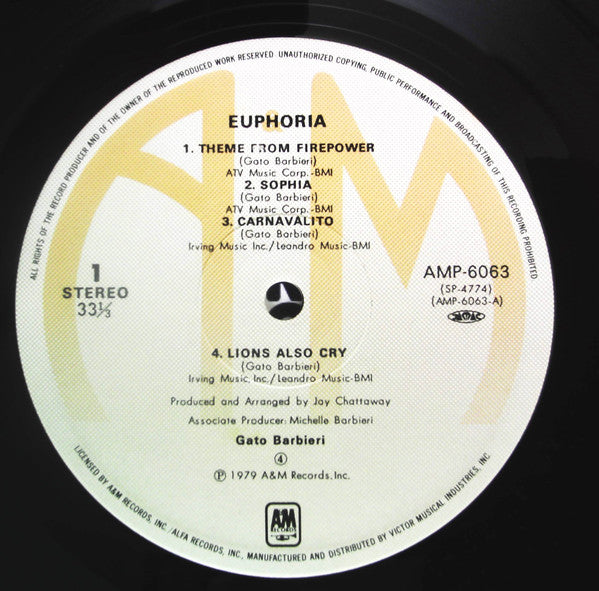 Gato Barbieri - Euphoria (Vinyl, LP) Very Good Plus (VG+) / Near Mint (NM or M-)