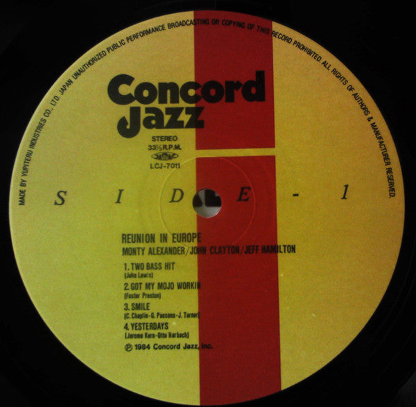 Monty Alexander - Reunion In Europe (Vinyl, LP, Album, Stereo) Very Good (VG) / Good Plus (G+)