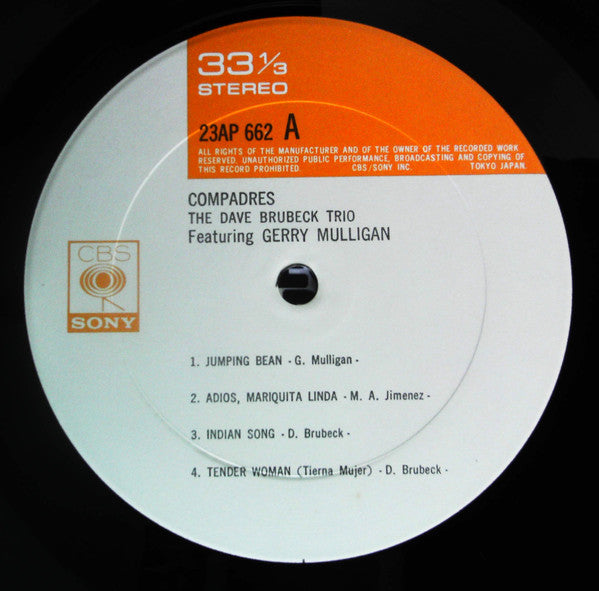 The Dave Brubeck Trio Featuring Gerry Mulligan - Compadres (Vinyl, LP, Album, Reissue) Very Good Plus (VG+) / Very Good Plus (VG+)