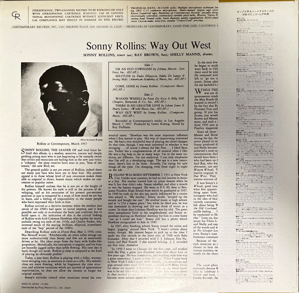 Sonny Rollins - Way Out West (Vinyl, LP, Album, Reissue, Stereo)