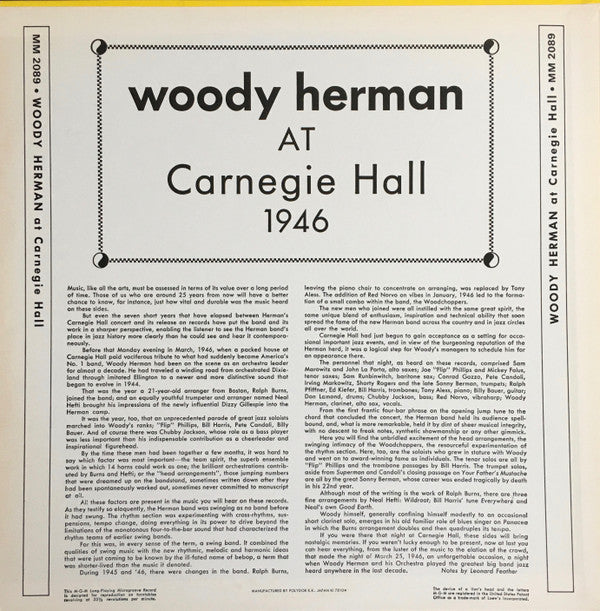 Woody Herman & The Herd - At Carnegie Hall, 1946 (Vinyl, LP, Album, Promo, Reissue, Mono) Very Good Plus (VG+) / Very Good Plus (VG+)