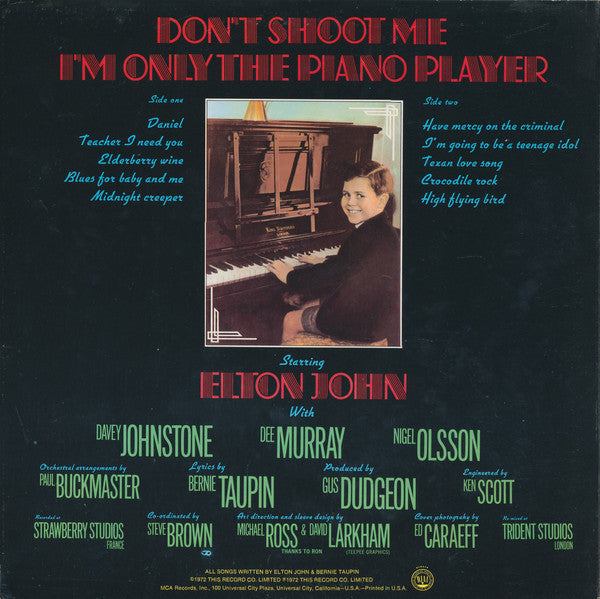 Elton John - Don't Shoot Me I'm Only The Piano Player (Vinyl, LP, Album, Reissue) Very Good (VG) / Very Good (VG)