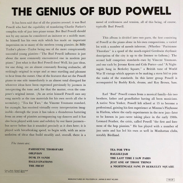 Bud Powell - The Genius of Bud Powell (Vinyl, LP, Album, Reissue, M...