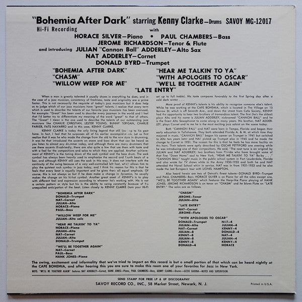 Cannonball Adderley - Bohemia After Dark (Vinyl, LP, Album, Reissue, Mono) Very Good Plus (VG+) / Very Good (VG)
