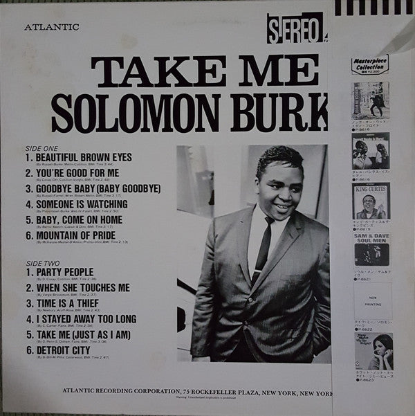Solomon Burke - Take Me (Vinyl, LP, Compilation, Promo, Stereo) Good Plus (G+) / Good Plus (G+)