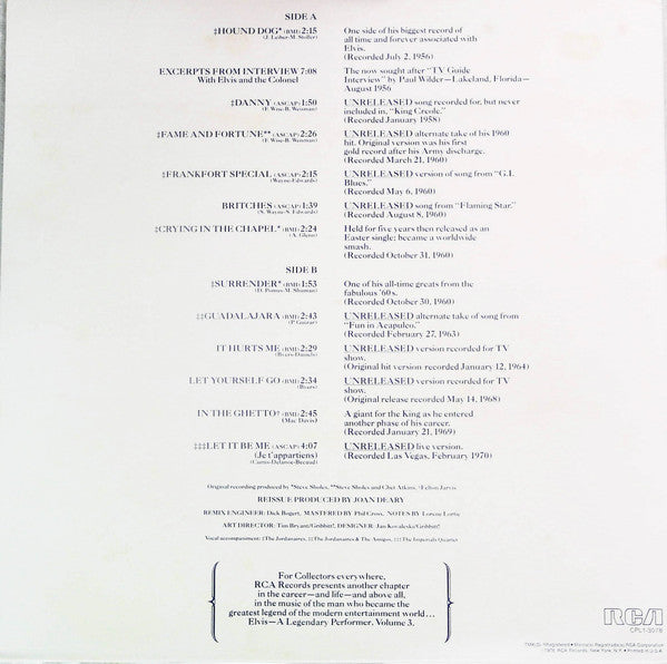Elvis Presley - A Legendary Performer - Volume 3 (Vinyl, LP, Compilation, Limited Edition, Picture Disc) Very Good Plus (VG+) / Very Good (VG)