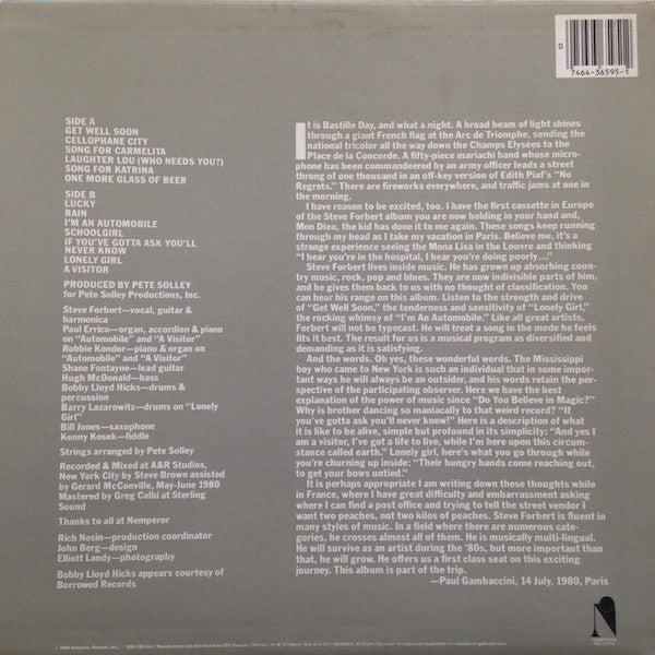 Steve Forbert - Little Stevie Orbit (Vinyl, LP, Album) Very Good (VG) / Very Good Plus (VG+)